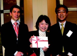 Croatian National Tourist Board’s Edouard Tripkovic Katayama, Austrian Airlines Toshio Takahashi, and the ticket winner (Tokyo to Belgrade) Yumiko Toikawa.