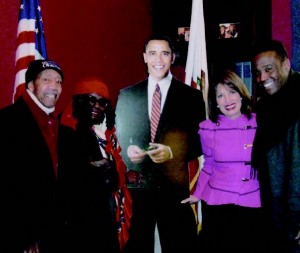 Oliver and Clara Haynes, their son Steven, and Jackie Speier with President Obama (?) in Wash., D.C.