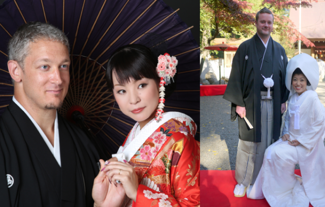 Weekender Weddings: Our editor Alec Jordan (left) and art director with their lovely brides, Kayo (left) and Rina