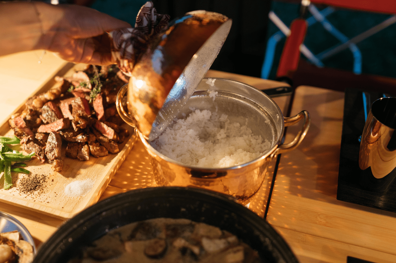 copper pot cooking rice in niigata