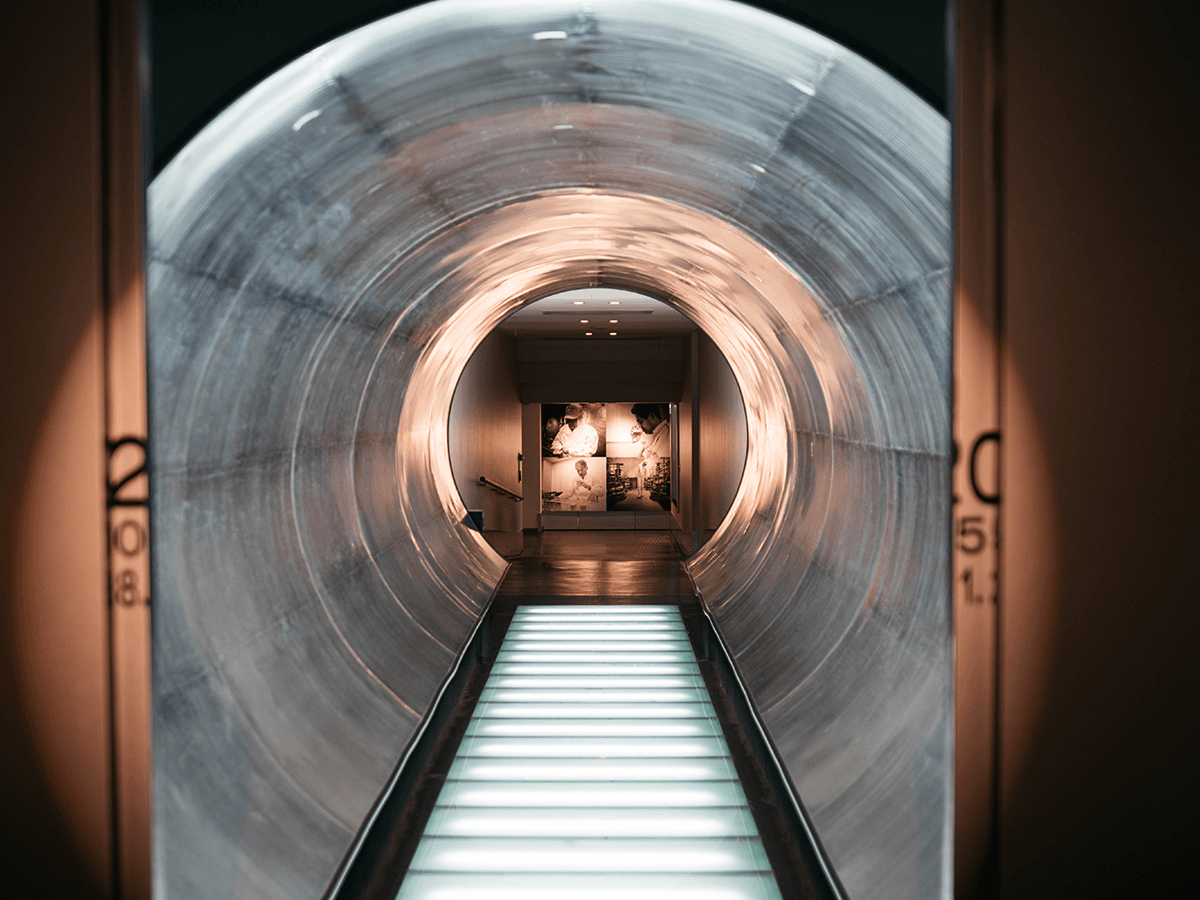 a shot from inside a maturing vat at suntory brewery in musashino