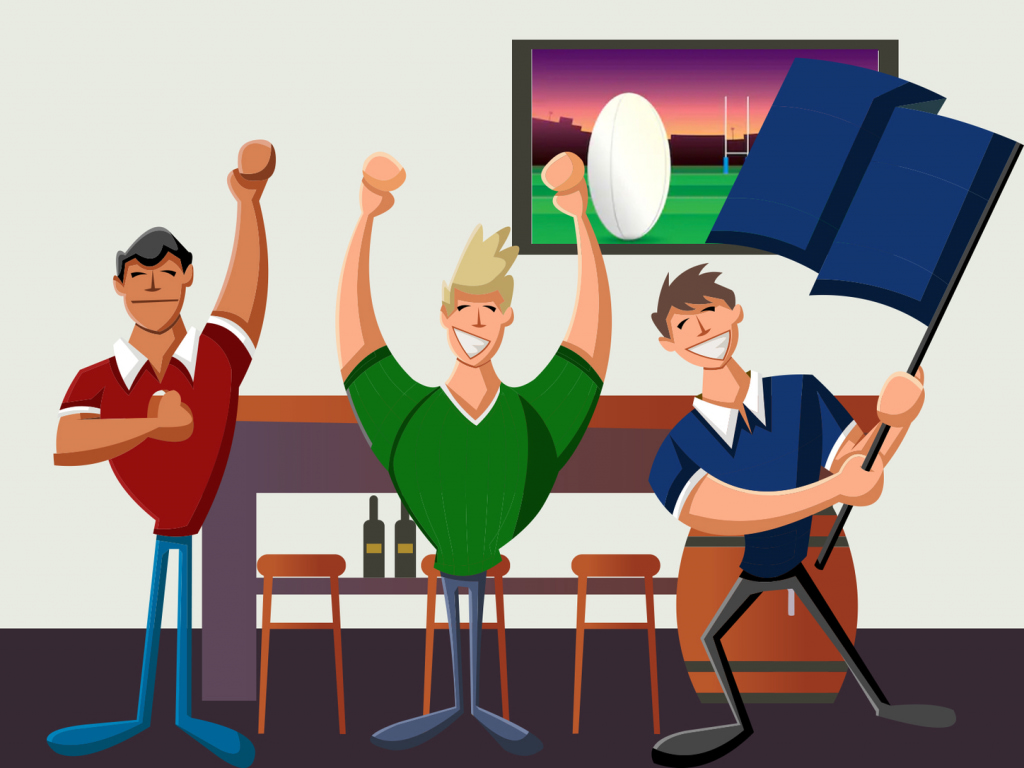 Rugby fans cheering for World Cup