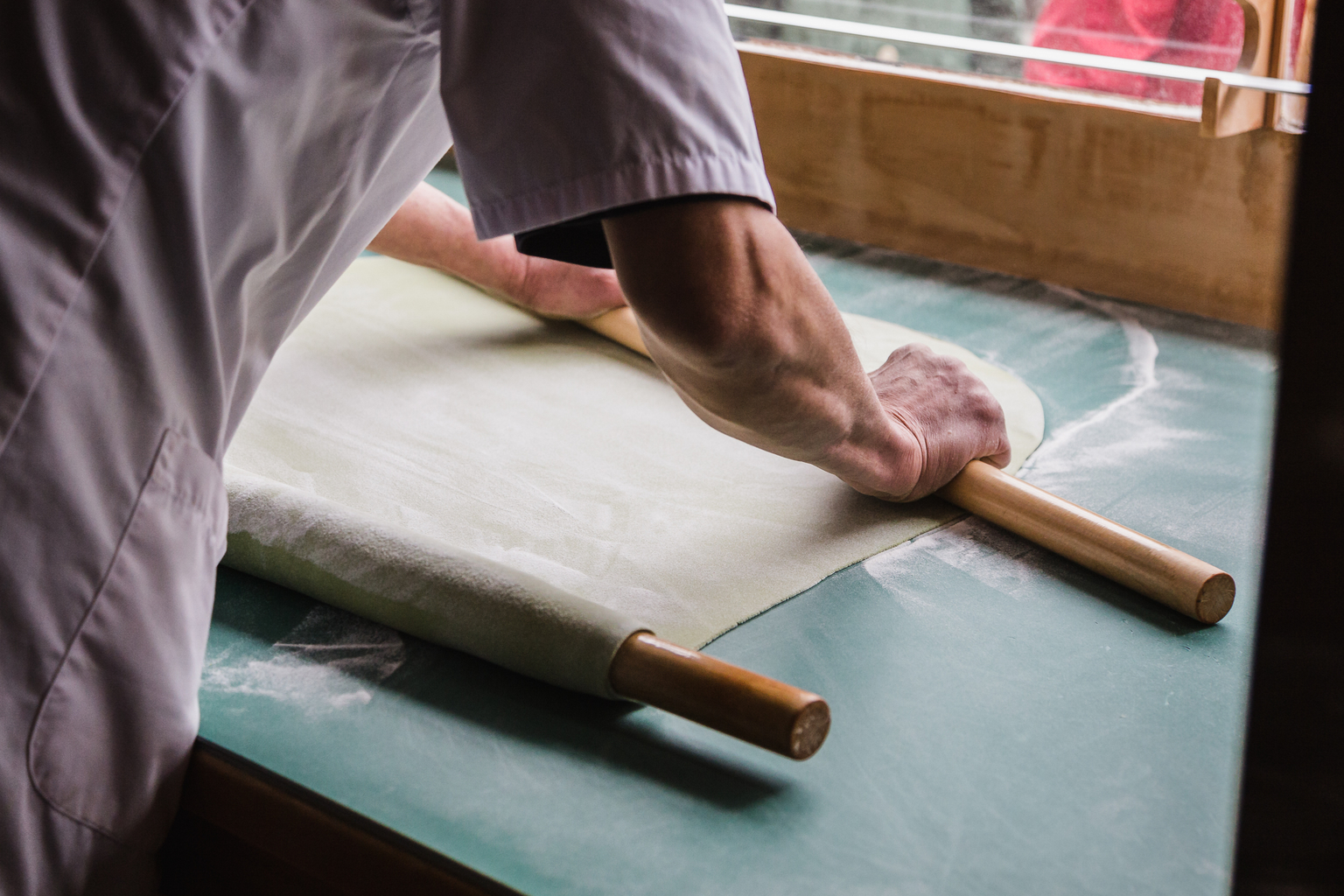 soba noodles being hand rolled